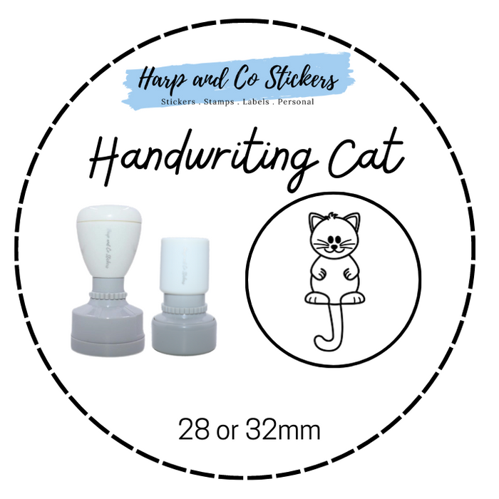 28 or 32mm Round Stamp - Handwriting Cat