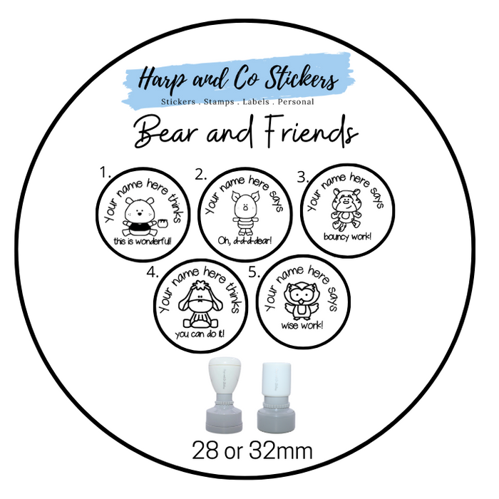 28 or 32mm Personalised Stamp Bundle - 5 Bear and Friends Stamps