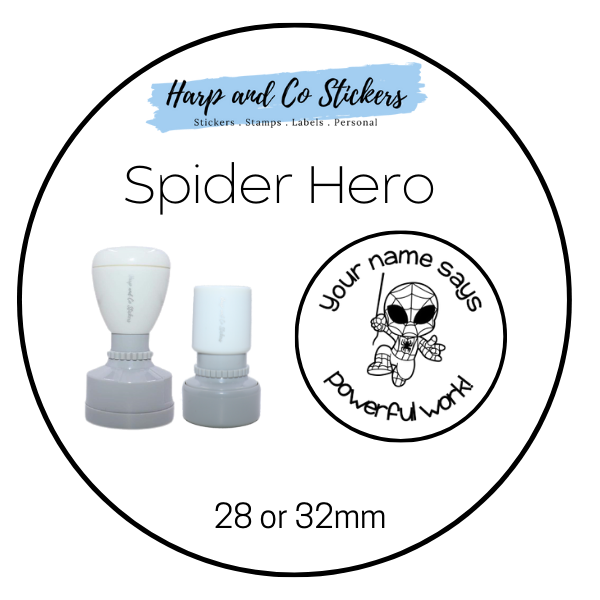 28 or 32mm Personalised Round Stamp - Spider Hero