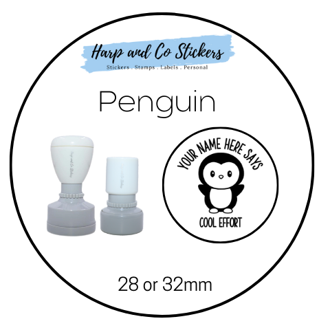 28 or 32mm Personalised Round Stamp - Penguin