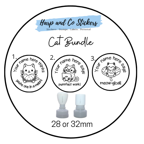 28 or 32mm Personalised Stamp Bundle - 3 Cats Stamps