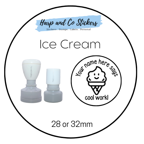 28 or 32mm Personalised Round Stamp - *Ice Cream* - Great for the classroom!