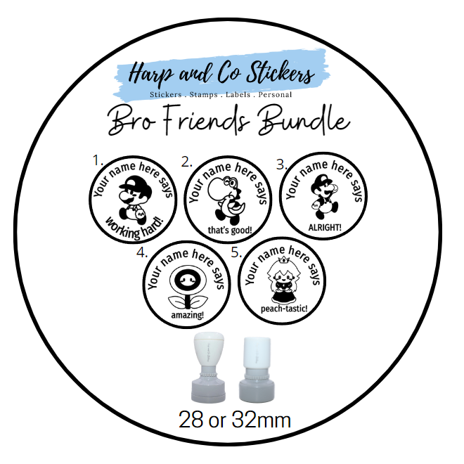28 or 32mm Personalised Stamp Bundle - 5 Bro and Friends Stamps — Harp ...