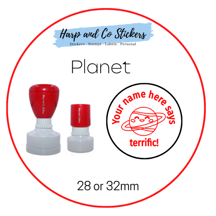 28 or 32mm Personalised Round Stamp - *Planet* - Great for the classroom!