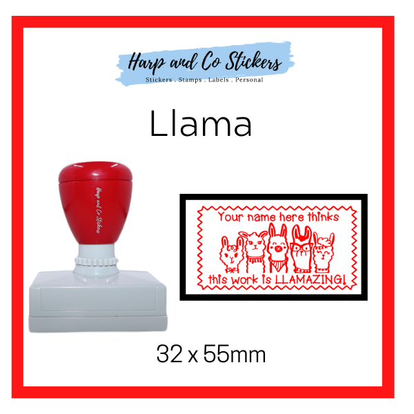 Personalised Rectangle 32 x 55mm stamp - Llama