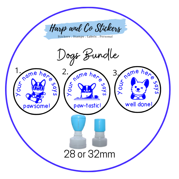 28 or 32mm Personalised Stamp Bundle - 3 Dogs Stamps