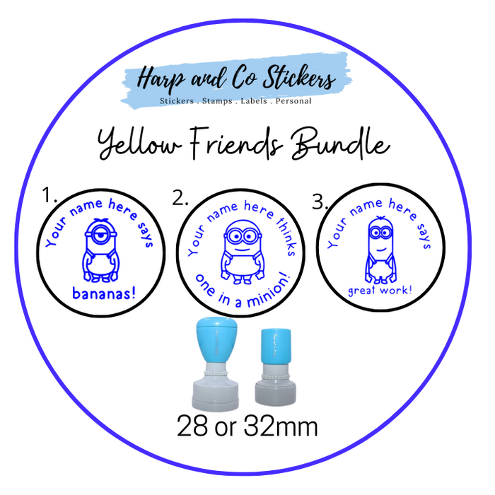 28 or 32mm Personalised Stamp Bundle - 3 Yellow Friends Stamps