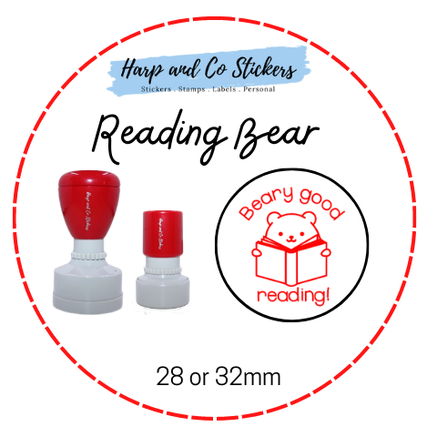 28 or 32mm Round Stamp - Reading Bear