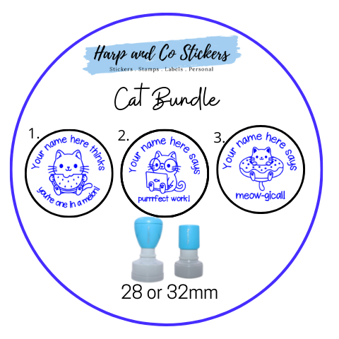 28 or 32mm Personalised Stamp Bundle - 3 Cats Stamps