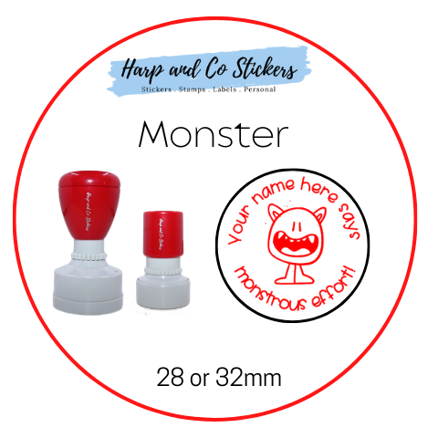 28 or 32mm Personalised Round Stamp - *Monster* - Great for the classroom!
