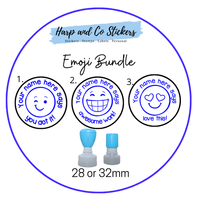 28 or 32mm Personalised Stamp Bundle - 3 Emoji stamps