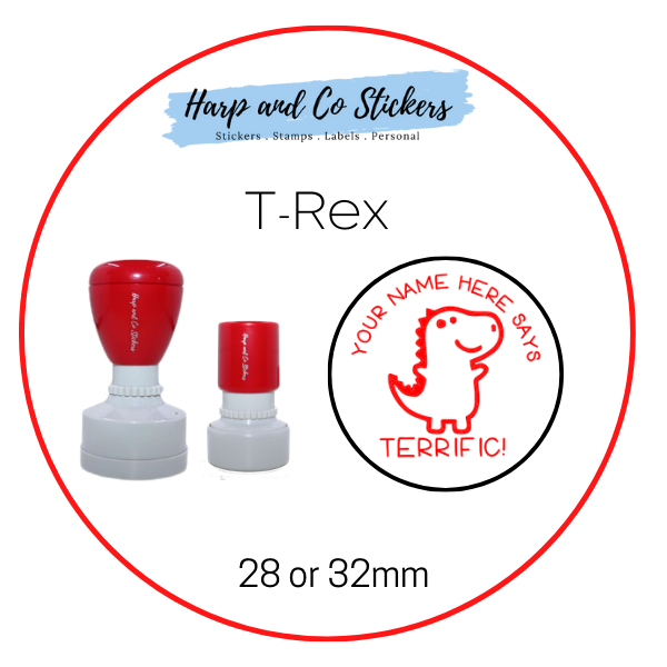 28 or 32mm Personalised Merit Stamp - T-Rex