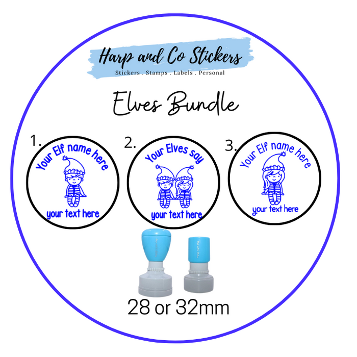 28 or 32mm Personalised Stamp Bundle - 3 Elves Stamps