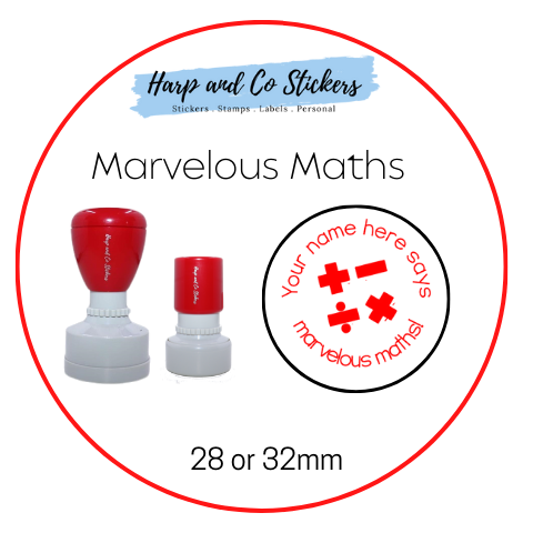 28 or 32mm Personalised Round Stamp - *Marvelous Maths* - Great for the classroom!