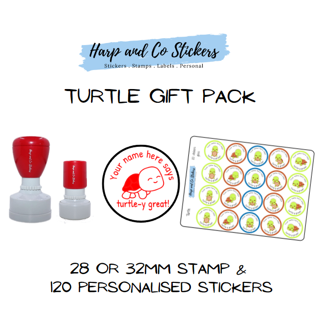 Gift Pack 28 or 32mm Stamp + 120 Stickers - Turtle
