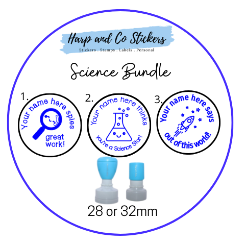 28 or 32mm Personalised Stamp Bundle - 3 Science stamps