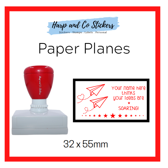 Personalised Rectangle 32 x 55mm stamp - Paper Planes