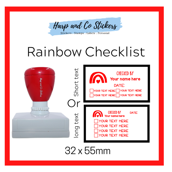 Editable32 x 55mm - Rainbow - Personalised Checklist self inking stamp