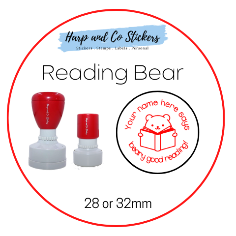 28 or 32mm Personalised Round Stamp - Reading Bear