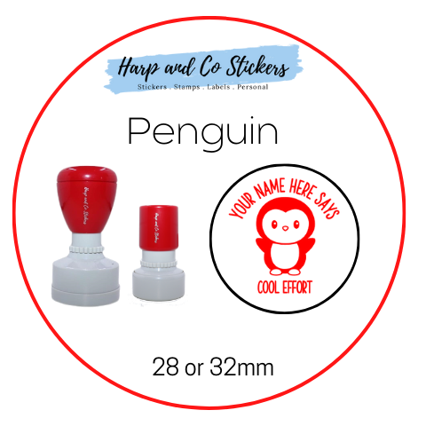 28 or 32mm Personalised Round Stamp - Penguin