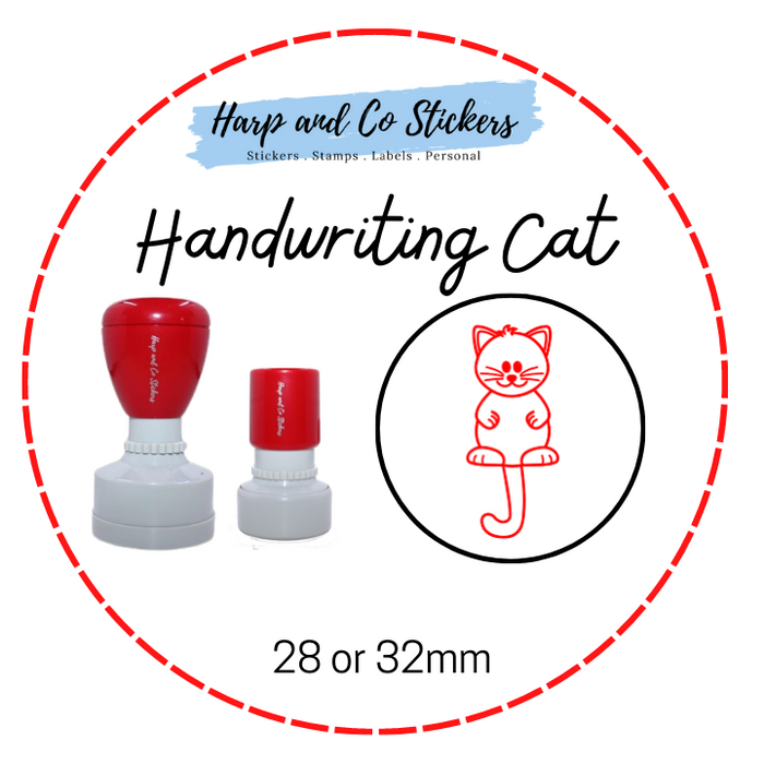 28 or 32mm Round Stamp - Handwriting Cat