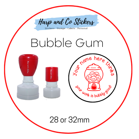 28 or 32mm Personalised Round Stamp - *Bubble Gum* - Great for the classroom!