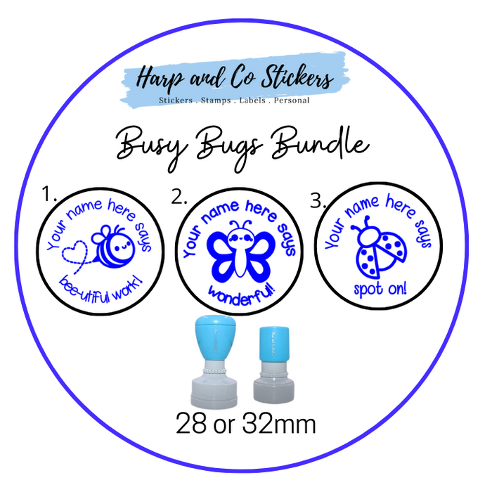 28 or 32mm Personalised Stamp Bundle - 3 Busy Bugs stamps