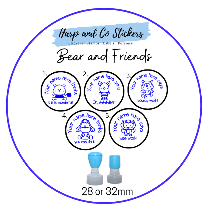 28 or 32mm Personalised Stamp Bundle - 5 Bear and Friends Stamps