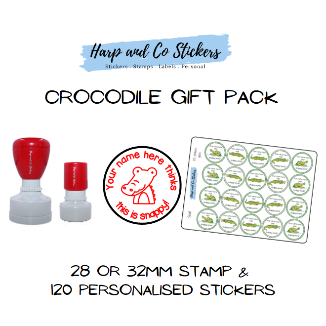 Gift Pack 28 or 32mm Stamp + 120 Stickers - Crocodile