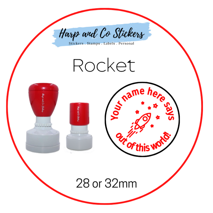 28 or 32mm Personalised Round Stamp - *Rocket* - Great for the classroom!