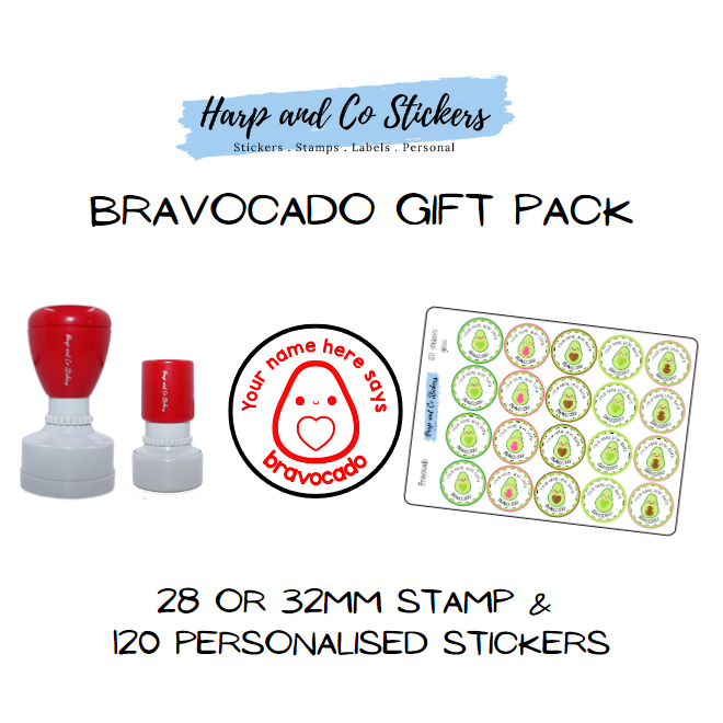 Gift Pack 28 or 32mm Stamp + 120 Stickers - Bravocado