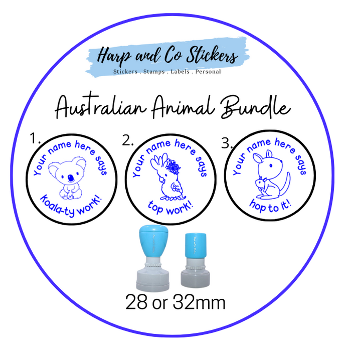 28 or 32mm Personalised Stamp Bundle - 3 Australian Animals stamps