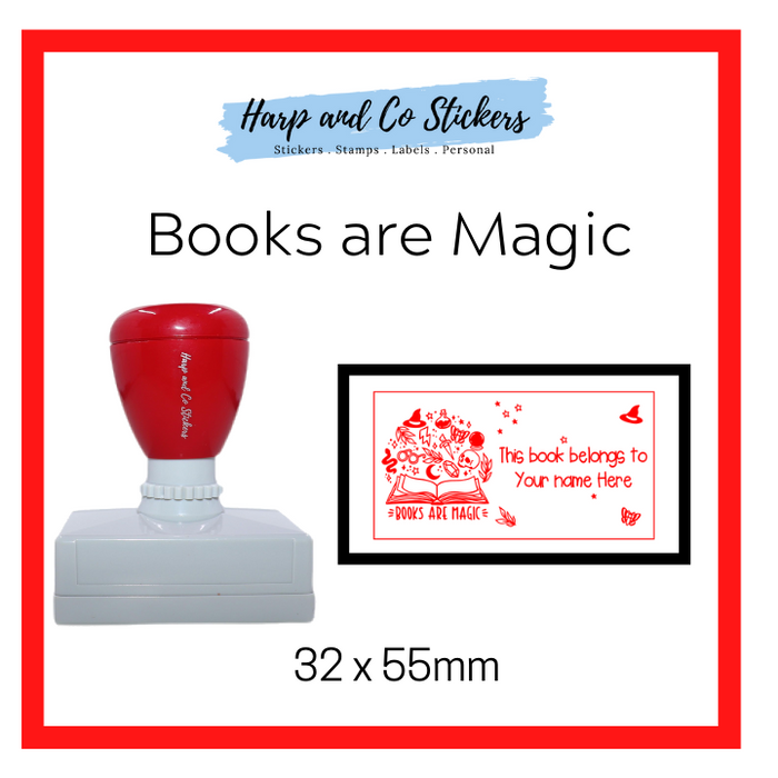 Personalised Rectangle 32 x 55mm stamp - Books are Magic