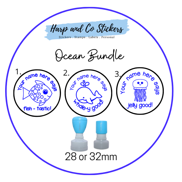28 or 32mm Personalised Stamp Bundle -  3 Ocean stamps