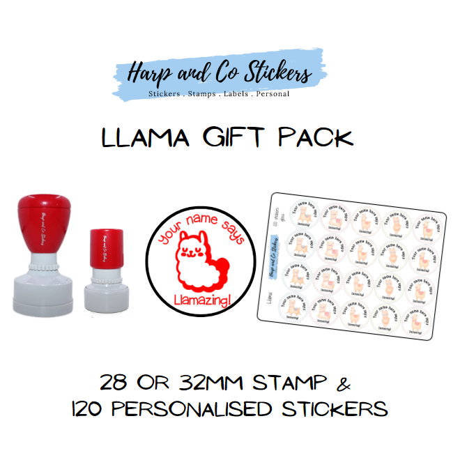Gift Pack 28 or 32mm Stamp + 120 Stickers - Llama