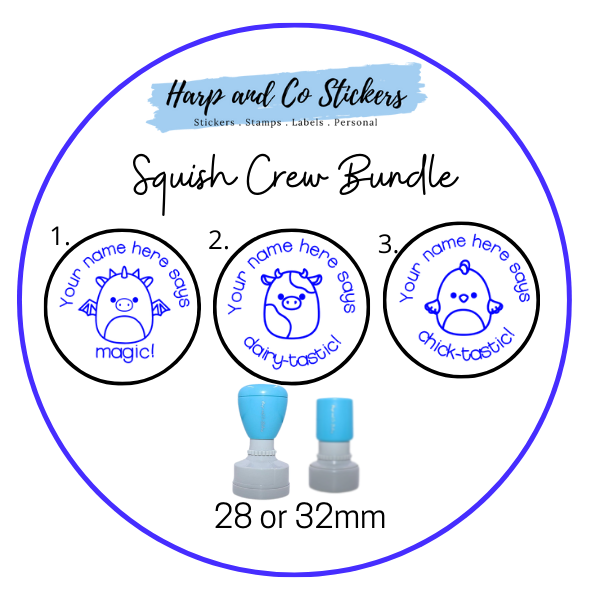 28 or 32mm Personalised Stamp Bundle - 3 Squish Crew stamps