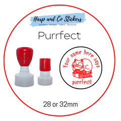 28 or 32mm Personalised Round Stamp - *Purrfect* - Great for the classroom!