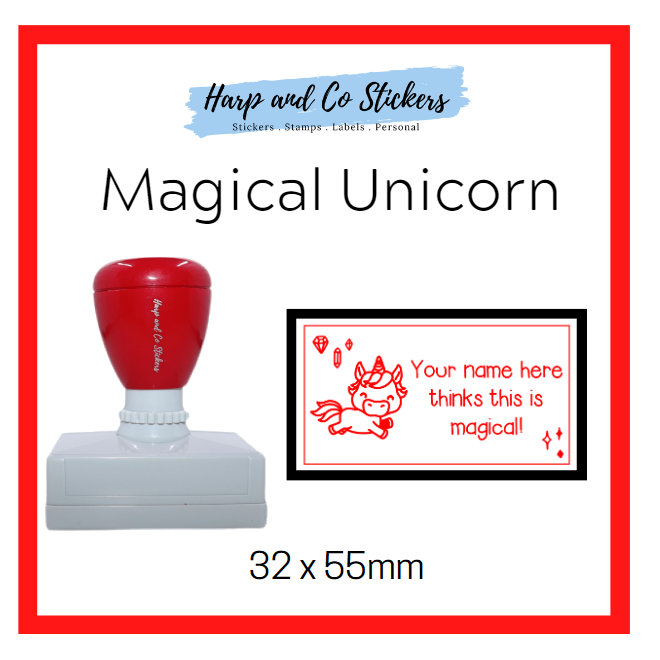 Personalised Rectangle 32 x 55mm stamp - Magical Unicorn