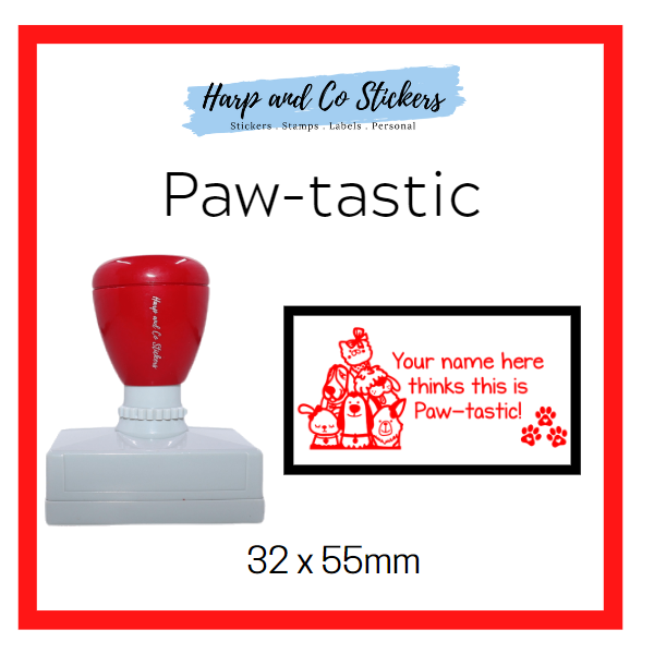Personalised Rectangle 32 x 55mm stamp - Paw-tastic!