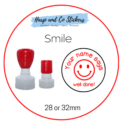 28 or 32mm Personalised Round Stamp - *Smile* - Great for the classroom!