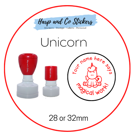 28 or 32mm Personalised Round Stamp - *Unicorn* - Great for the classroom!