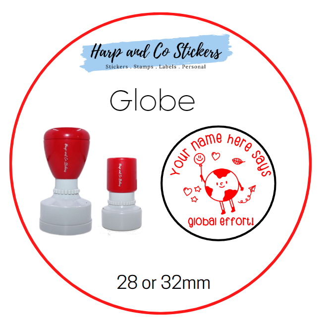 28 or 32mm Personalised Merit Stamp - Globe