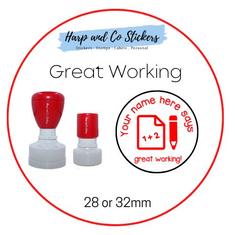 28 or 32mm Personalised Round Stamp - *Great Working* - Great for the classroom!