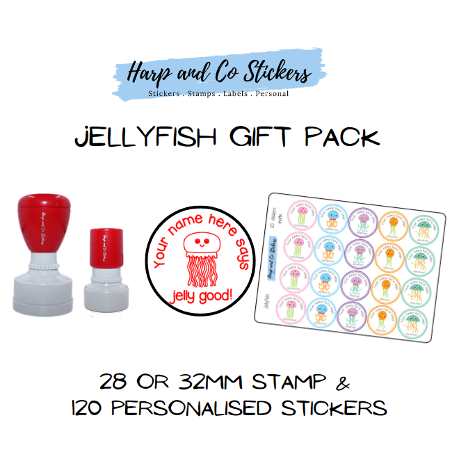 Gift Pack 28 or 32mm Stamp + 120 Stickers - Jellyfish