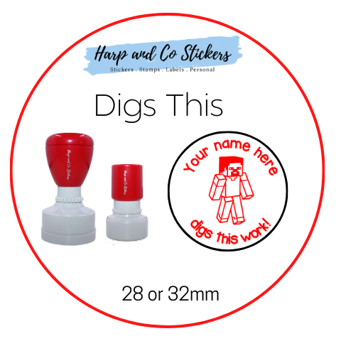 28 or 32mm Personalised Round Stamp - *Digs This* - Great for the classroom!
