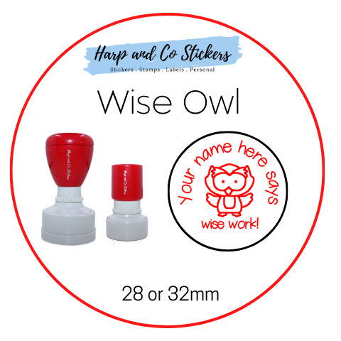 28 or 32mm Personalised Round Stamp - *Wise Owl* - Great for the classroom!