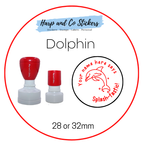 28 or 32mm Personalised Round Stamp - *Dolphin* - Great for the classroom!
