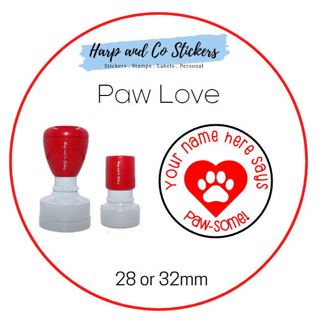 28 or 32mm Personalised Merit Stamp - Paw Love