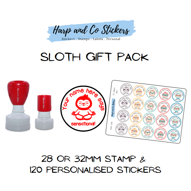 Gift Pack 28 or 32mm Stamp + 120 Stickers - Sloth
