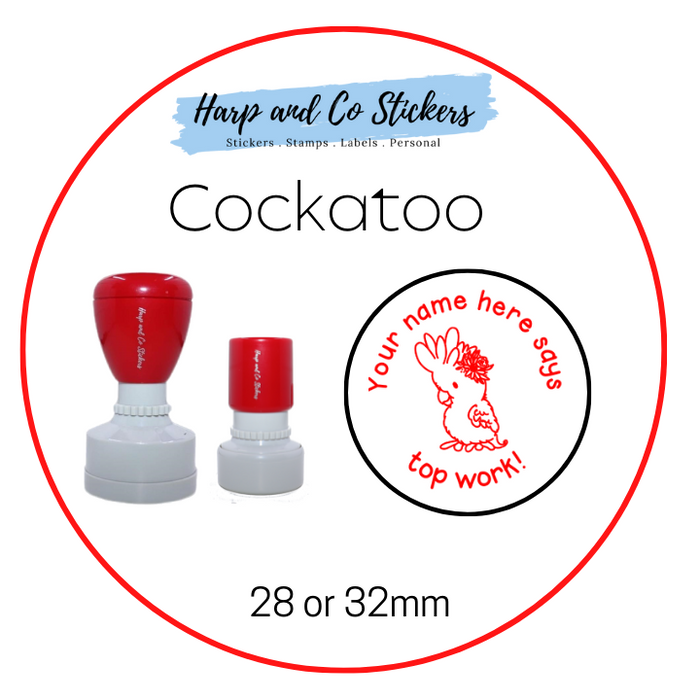 28 or 32mm Personalised Merit Stamp - *Cockatoo* - Great for the classroom!